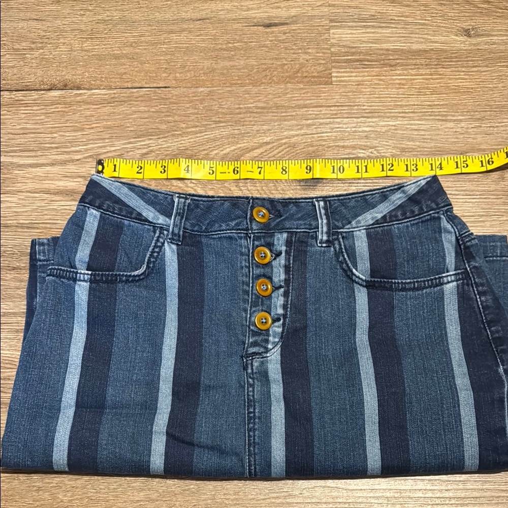 Maeve by Anthropologie Striped Button Front Midi Denim Skirt Size 6 - Picture 3 of 7